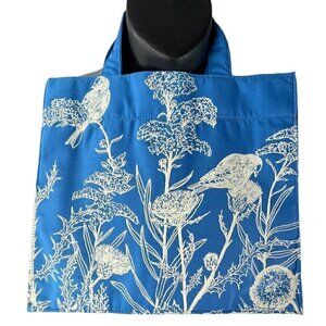VTG 70s Birds & Floral Small Blue Tote Bag Flamstead Of Vermont Unisex 2 Handles